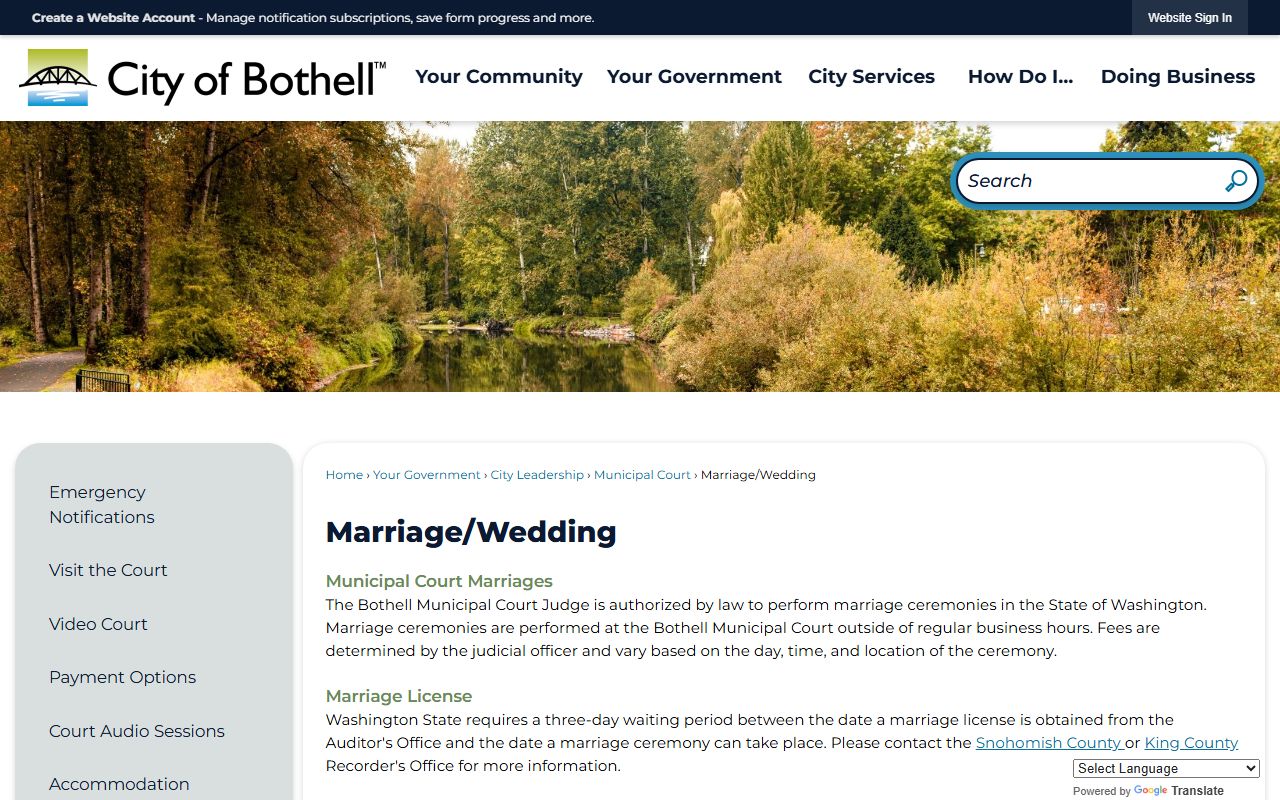 Bothell Municipal Court marriage ceremony information
