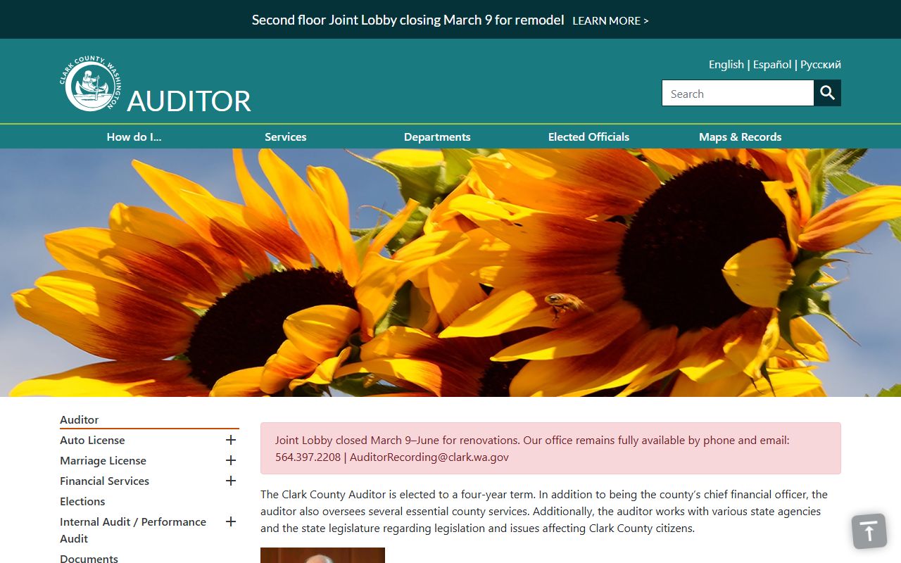 Clark County Auditor office for Vancouver marriage license applications