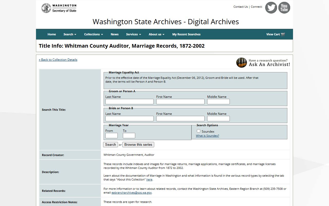Douglas County Digital Archives marriage license records