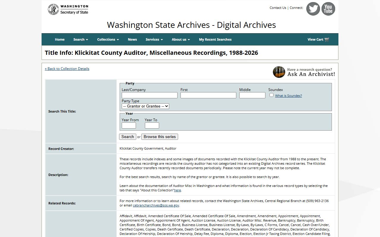 Ferry County Digital Archives marriage license records