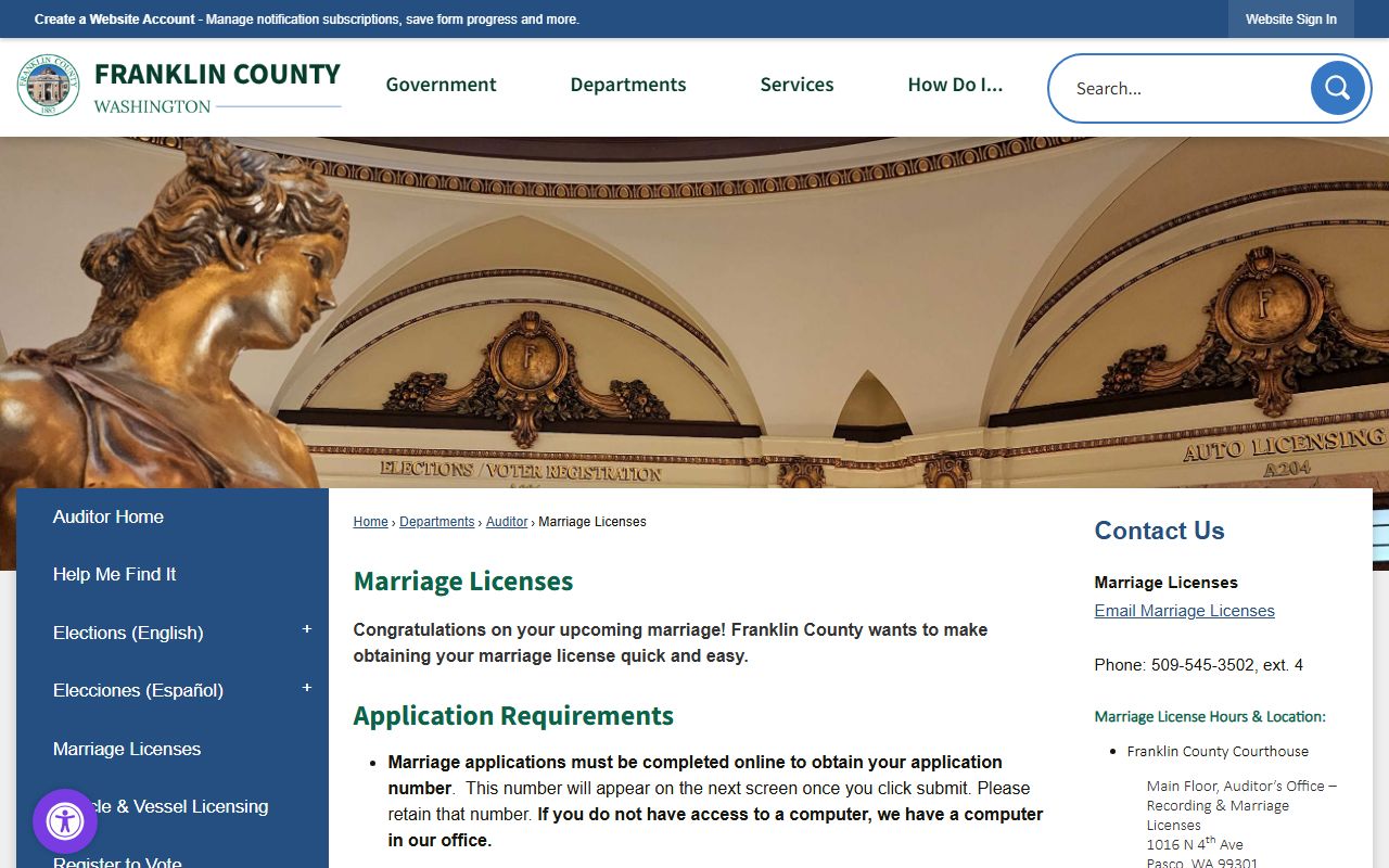 Franklin County Washington marriage license application portal