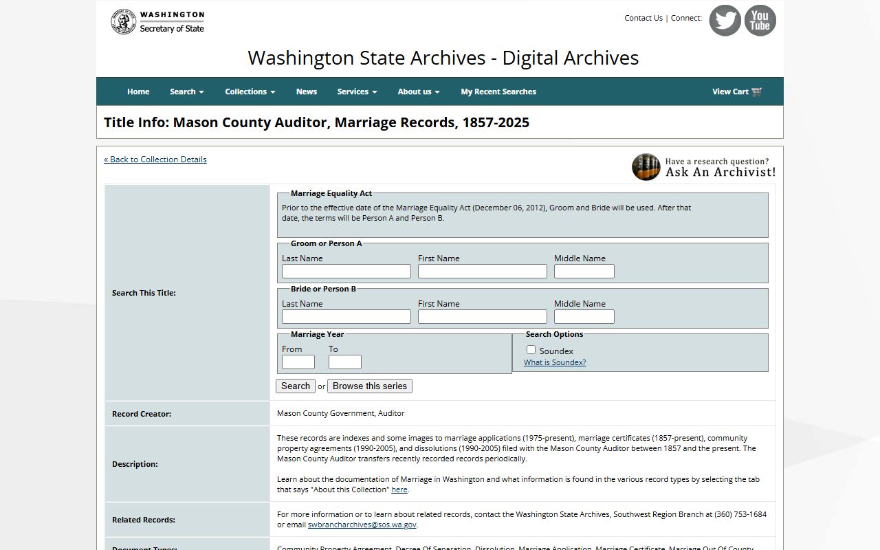 Washington State Digital Archives Garfield County marriage records collection