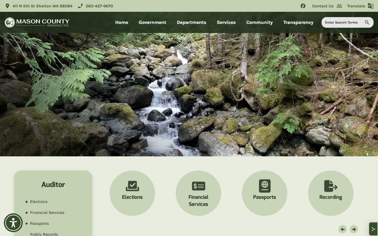 Mason County Auditor's Office website for marriage license and recording services