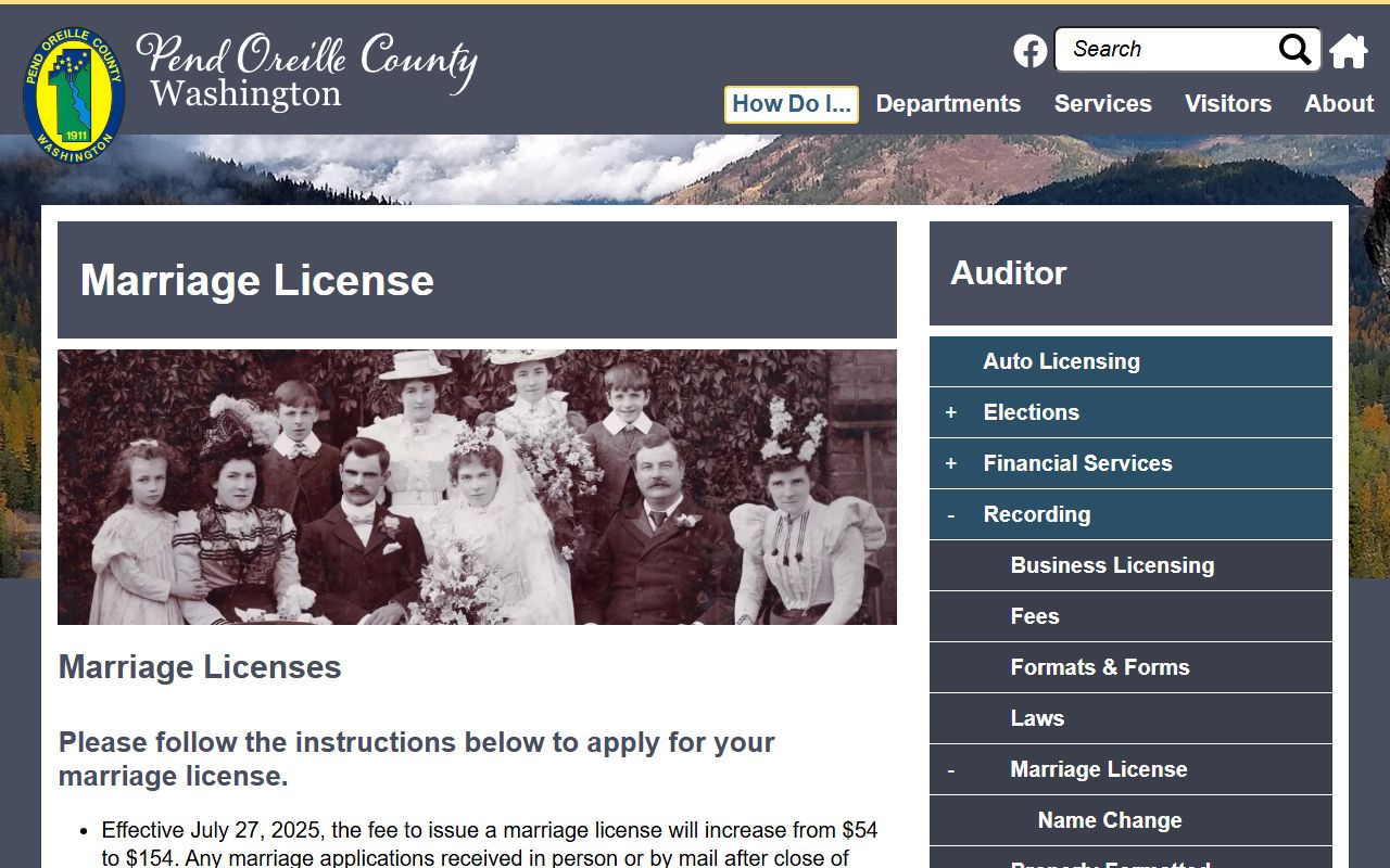 Pend Oreille County marriage license application page