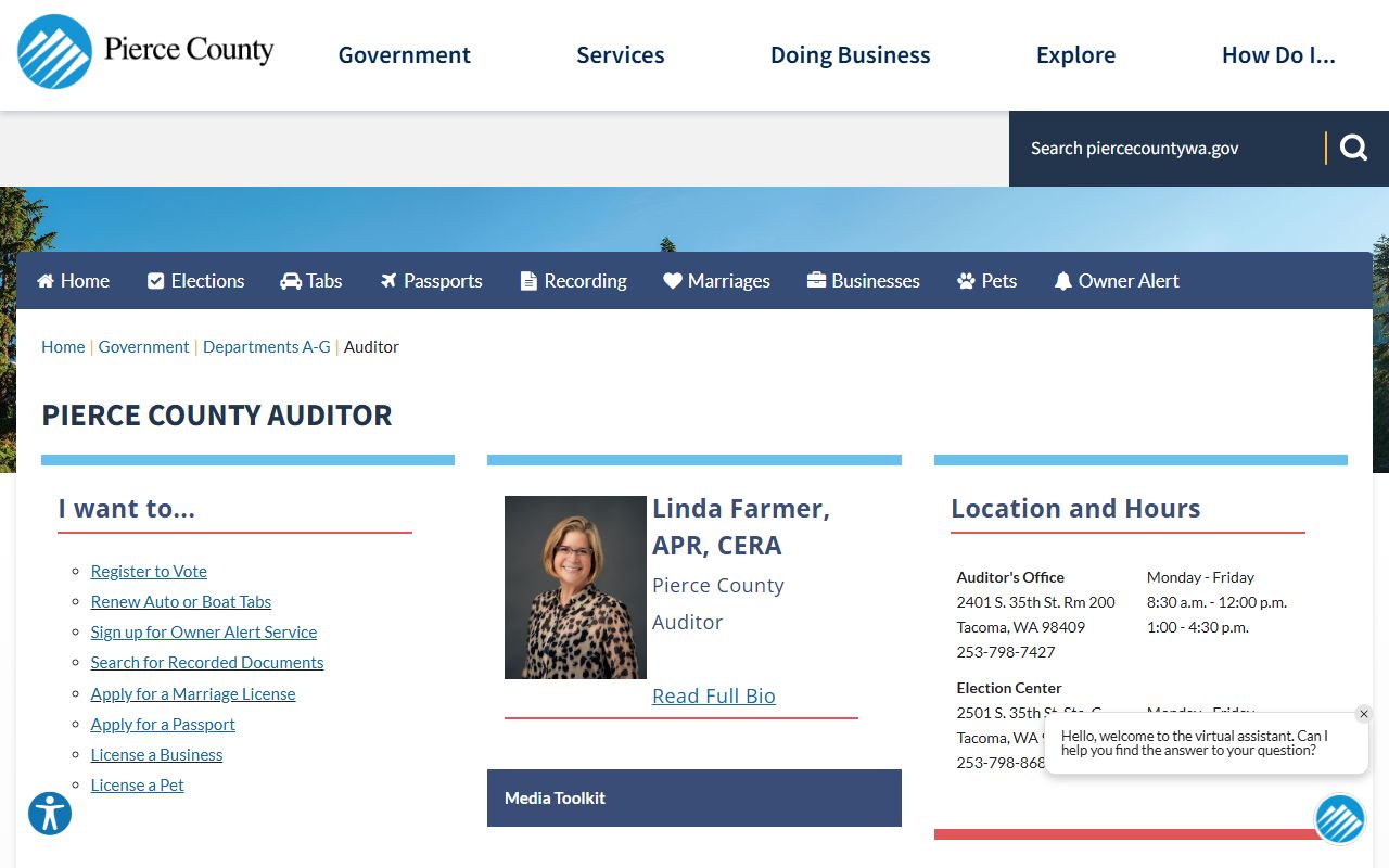 Pierce County Auditor office page for Tacoma marriage license records