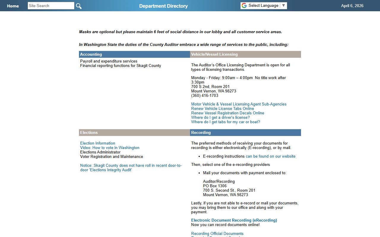 Skagit County Auditor marriage license records