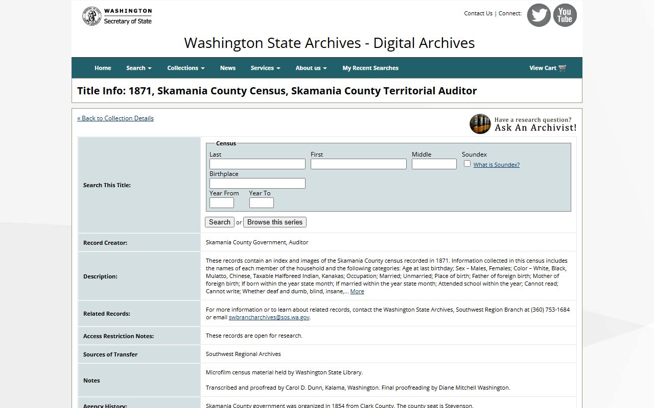Washington State Digital Archives Skamania County marriage license records