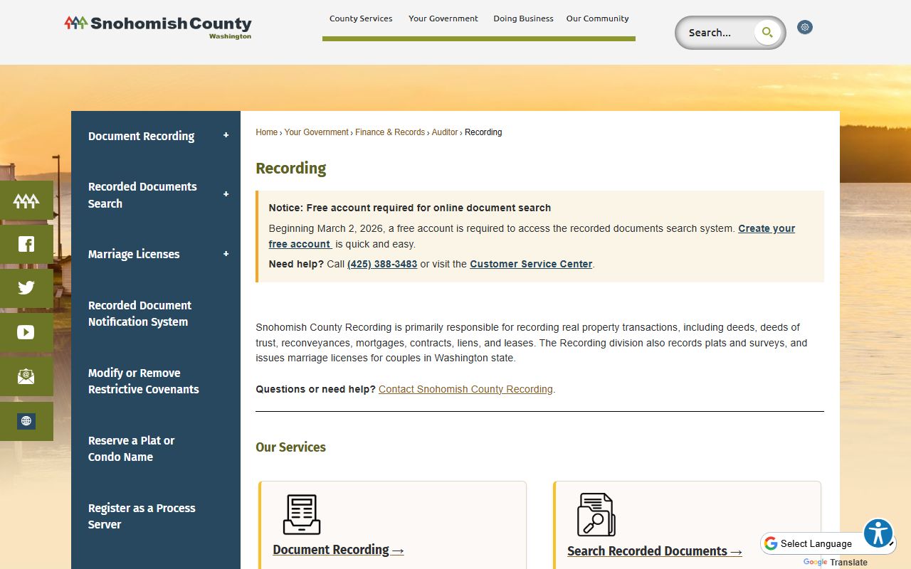 Snohomish County Recording Division marriage license records