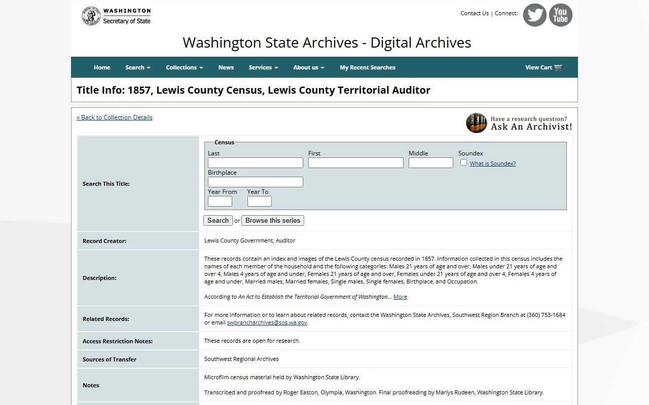 Thurston County Digital Archives marriage license records