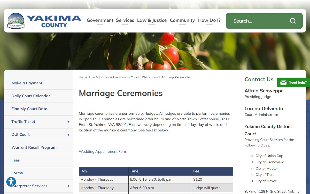 Yakima County marriage ceremonies records