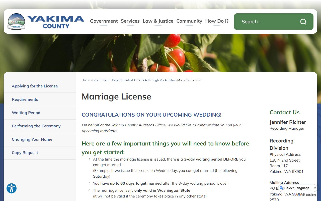 Yakima County marriage license records